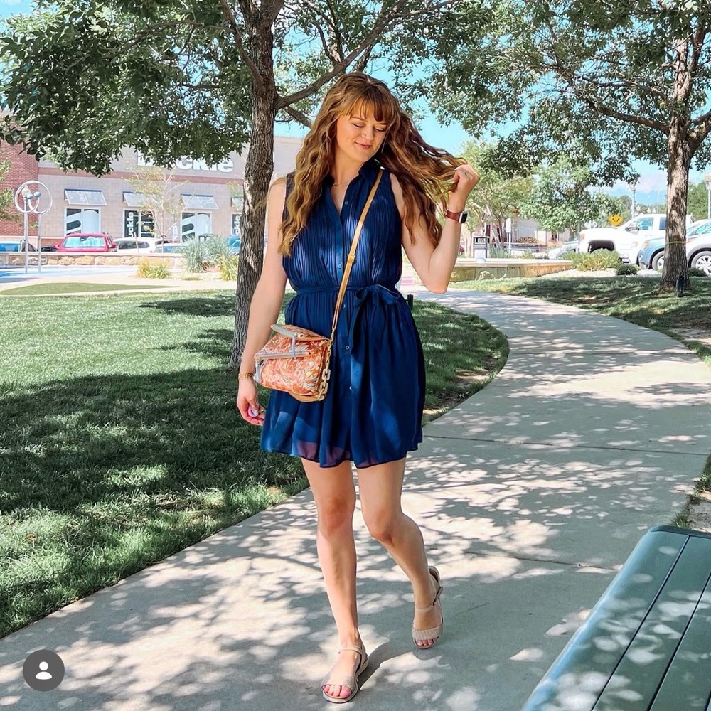 Abercrombie & Fitch Dark Blue Pleated Midi Dress